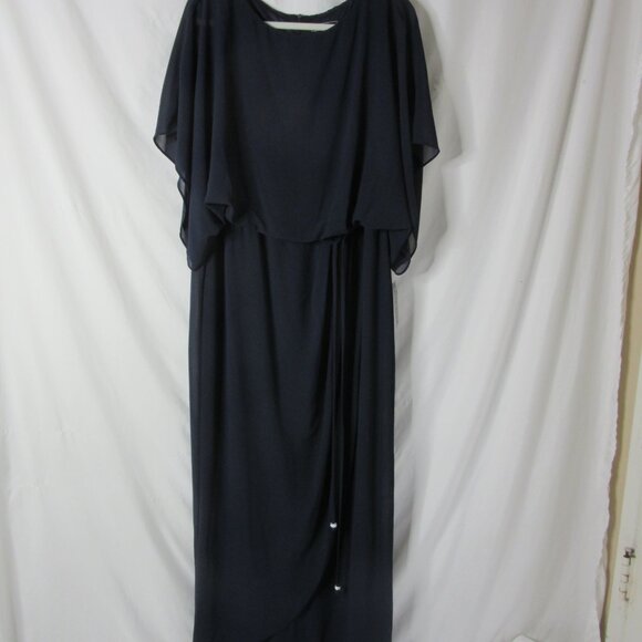 Jessica Howard Maxi Formal Dress Souffle Chiffon Short Sleeve Navy Size 14W NWT - Picture 5 of 16
